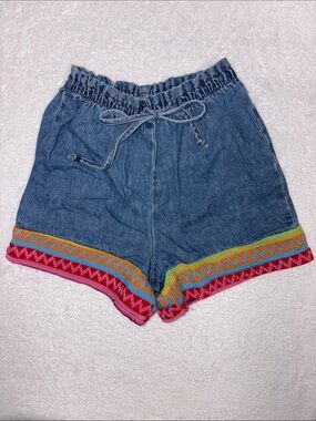 Vintage California concepts Aztec trim elastic waist denim shorts med